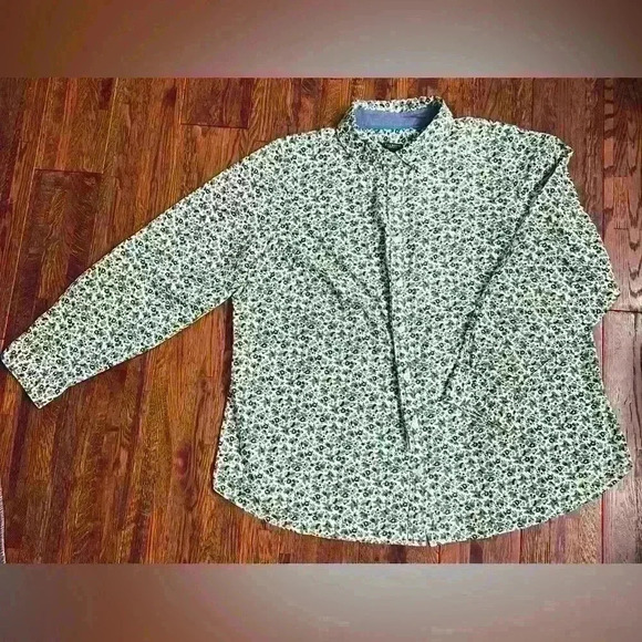 TALBOTS Ditsy Floral Mushroom Button Down Shirt in Blue/Green/Yellow - Picture 2 of 9